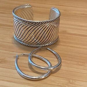 Best, Silver Tone Earrings & Cuff Bracelet